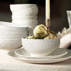 Artena Ceramic Cereal Bowls 26 oz, Embossment Soup Bowls Set of 4, White Salad Bowl for Kitchen, Dinner, Breakfast, Oatmeal, Rice, Pasta, Dishwasher Microwave Safe, 6 inch (Lianas) (Pack of 2)