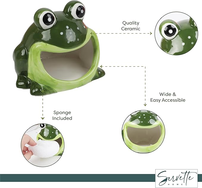 Decorative Dish Sponge Holder for Kitchen Sink - Frog