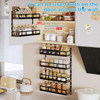 X-cosrack 6-Tier Wall-Mounted Spice Rack Organizer with Mixed Basket Sizes, Height-Adjustable Hanging Spice Shelf for Kitchen Pantry Cabinet, Large-Capacity Seasoning Holder, Black