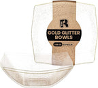 R-kay 6 Pack Extra Large Gold Glitter Serving Bowl - 128 Ounce Gold Plastic Serving Bowls For Entertaining - Plastic Bowls For Salads And Snacks - Disposable bowls For All Occasions