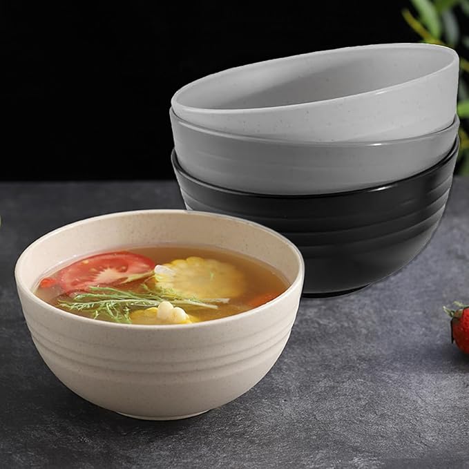 Unbreakable Wheat Straw Cereal Bowls Set of 4, 24 oz Microwave and Dishwasher Safe Lightweight Soup and Salad Bowl Sets, Reusable Dessert Bowls for Rice, Pasta, Snack, Fruit, BPA Free