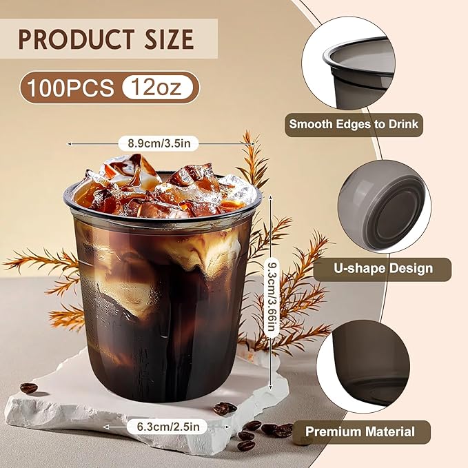 KesaPlan 100 Pcs 12 oz Black Clear Plastic Cups, Disposable Stemless Wine Glasses for Halloween Graduation Party, Round Bottom Plastic Cocktails Cups, Disposable Cold Drinks Cup for Birthday Wedding