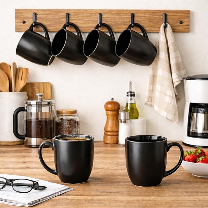 AmorArc 16oz Coffee Mugs Set of 6, Large Ceramic Coffee Mugs for Men Women Dad Mom, Modern Coffee Mugs with handle for Tea/Latte/Cappuccino/Cocoa. Dishwasher&Microwave Safe, Matte Black