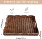 Serving Tray with Scalloped Edge, Rectangular Wicker Tray with Handles, Ideal for Breakfast or Meals in Bed and on Sofa, Decorative Coffee Table Tray to Enhance Dining (Coffee Brown)