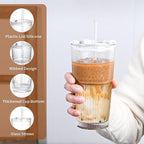 20oz Glass Tumblers with Lids and Straws,2PCS Glass Cups with Lids and Straws,Iced Coffee Cups with Lid,Drinking Glasses for Juice, Smoothies