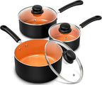 MICHELANGELO Nonstick Sauce Pan with Lid 1QT, 2QT & 3QT, Ceramic Saucepan Set, Copper Sauce pans, Non-Toxic Saucepan, Multipurpose Cooking Pots Set For Home Kitchen, Compatible induction