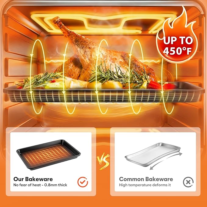 Cookie Sheets for Baking with Cooling Rack Set of 4, 0.8mm Thick Nonstick Baking Sheets for Oven, Half/Quarter/Jelly Roll Pans Oven Trays, Heavy Duty Baking Pan Set with Diamond Texture