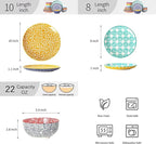 Selamica Ceramic Plates and Bowls Sets,18 Pieces Dinnerware Sets for 6,Dishwasher & Microwave Safe dish set,Family & Holiday Dining, Assorted Colors