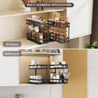 Pull Out Spice Rack Organizer for Cabinet, 2 Pack Metal Seasoning Organizer Slide Out Spice Storage Shelf No Assembly Vertical Spice Rack Pullout for Kitchen & Bahthroom No Drill(2 Tier,Black)