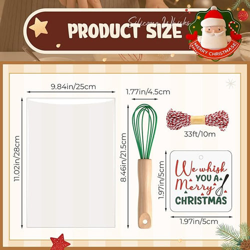 Baderke 20 Sets Baking Gifts Set Includes 8 Inch Silicone Whisk with Wood Handle Wired Stainless Steel Whisk Set Greeting Cards Plastic Bags for Party Birthday Christmas Stuffers Gift(Green)