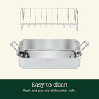 Cuisinart 16-Inch Roasting Pan, Induction Compatible Premium Rectangular Roaster Pan With Rack, Stainless Steel Roasting Pan with Rack, Large Capacity, Dishwasher Safe