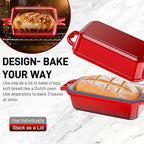 Enameled Cast Iron Dutch Oven for Sourdough Bread Baking, 9 x 5Inch Oval Cast Iron Bread Pan with Lid, 2PCS Dutch Oven for Homemade Sourdough Baking, Meatloaf Pan, Oven Safe, Red