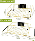Golden Expandable Dish Drying Rack-Extra Large Stainless Steel Dish Drainer Over The Sink for Kitchen Countertop with Utensil Holder, Applicable for Sink Width 16'-22' (Gold,23.2'*12.2')