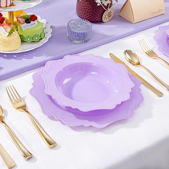 COLOSUS 60 Pack Lavender Purple Plastic Bowls, 12 oz Disposable Soup Bowls, Premium Plastic Dessert Bowls,Heavy-duty Salad Bowl for Party, Wedding, Dinner and Catering