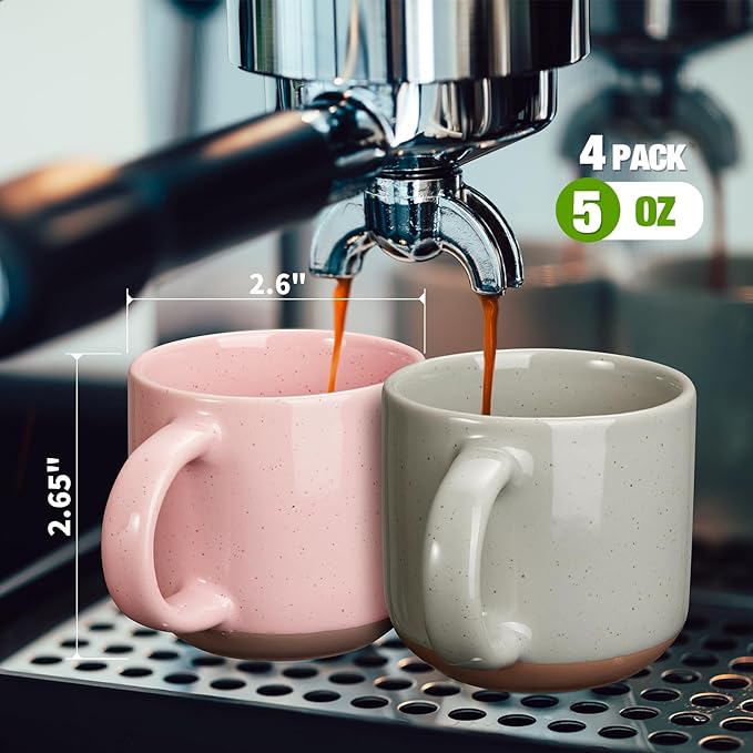 Gencywe Ceramic Mini Espresso Cups Set of 6, 5 oz Espresso Mugs with Handle, Porcelain Coffee Mugs Demitasse Cups, White Espresso Cups, Microwave Dishwasher Safe Suit for Espresso Machine