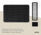 Umbra UDry Dish Drying Rack with Mat – Kitchen Countertop Dish Drainer & Absorbent Microfiber Drying Mat, Foldable Dish Rack Organizer for Plates, Cups & Utensils, Black