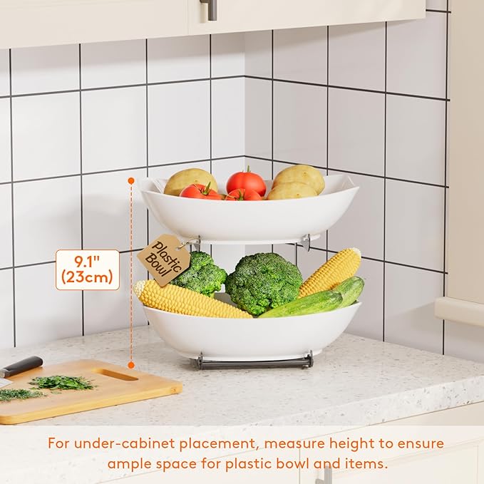 Lifewit Plastic Fruit Bowl for Kitchen Counter, 2 Tier Fruit Basket with Gold Metal Stand, Tiered Fruit Holder for Countertop Serving Tray for Vegetable/Dessert in Party 28 x 21 x 23cm/11 x 8.4 x 9