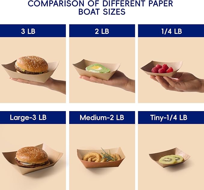 JOLLY CHEF 2lb Paper Food Trays, 1000 Pack Disposable Paper Boat, Serving Boats for Gameday, Food Holder Trays for Snacks French Fries Nachos Hot Dog Tacos BBQ Party