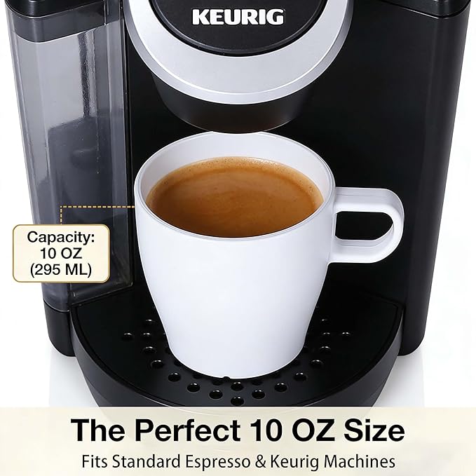 6-Pack 10oz Unbreakable Coffee Mugs, Microwave Safe Premium Drinkware (Up to 320℉), Lightweight Shatterproof White Cups for Keurig, Kids, RV & Camping, BPA-Free (White)