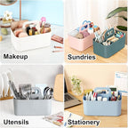Multiuse Caddy Organizer with Handle, Portable Divided Plastic Tote Bin - Art Craft, Stationary Pen Marker Crayons, Makeup Hair Supplies Storage - Bathroom, Classroom, Dorm, Office, Desk Holder - Cyan