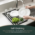 Meowoo Rectangle Dish Drying Rack, 17.5" x 13" Roll Up Over The Sink Dish Drainer Rack, Non-Slip Silicone Base, Stainless Steel Sink Drying Rack for Kitchen, Black