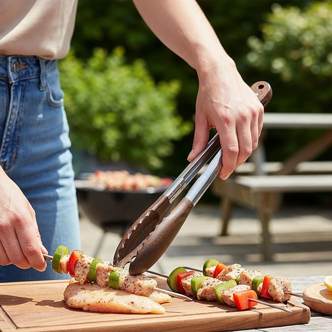 4Pcs Wooden Kitchen Tongs for Cooking Wooden Utensil Set Nonstick Kitchen Salad Tongs with Wood Tips Wood Tong for Serving Food Salads Flipping Burgers Grilling Cooking Tossing Salads