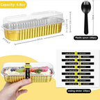 Mini Loaf Pans with Lids and Spoons Sealing Sticker,30 Pcs 6.8oz Cake Pans for Baking Disposable Aluminum Foil Christmas Cake Pan (30 PCS GOLD)