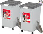 IRIS USA Dog Food Storage Container 54 lbs, 2-Pack with Wheels, Airtight Lid, 2-Cup Scoop, Double Pet Food Storage, Built in Scoop Storage in Lid, Versatile Pet Food Bin, Portable, Gray/Dark Gray