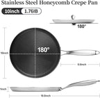 Innerwell Stainless Steel Crepe Pan - 10 Inch Nonstick Crepe Pan, Stainless Steel Honeycomb Coating Pancake Pan, Non Stick Flat Skillet Tawa Dosa Tortilla Griddle Pan, Induction Compatible, PFOA Free