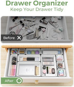 25 PCS Plastic Drawer Organizers Set, 4-Sizes Vanity and Makeup Organizer, Desk and bathroom Drawer Organizer Trays, Organizers and Storage for Makeup, Jewelry, Gadgets, Utensils (White)
