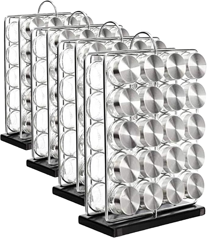 Amazon Basics 20 Jars Spice Organizer Rack, Silver (Pack of 4)