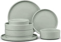E-far 8-Piece Plates and Bowls Sets - Stoneware Dinnerware Sets with Pasta Bowls for 2 | Microwave & Dishwasher Safe Kitchen Modern Dish Set, Speckled Green