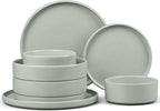 E-far 8-Piece Plates and Bowls Sets - Stoneware Dinnerware Sets with Pasta Bowls for 2 | Microwave & Dishwasher Safe Kitchen Modern Dish Set, Speckled Green