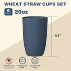 Wrova Wheat Straw Cups 6 PCS Good Alternative to Plastic Reusable Cups 20 oz Unbreakable Drinking Cup Reusable Dishwasher Safe Water Plastic Glasses Navy Blue