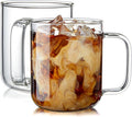 Glass Coffee Mugs, 16 oz Ice coffee cups, Large Clear Tea Cups Set of 2, Glass Mugs with Handles, Glass Cups for Latte, Cappuccino, and Tea