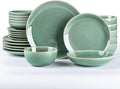 GBHOME Dinnerware Sets with Double Bowls for 6, 24 Pieces Stoneware Plates and Bowls Set, Scratch Resistant Ceramic Dishes Set, Dishwasher & Microwave Safe-Malachite Green