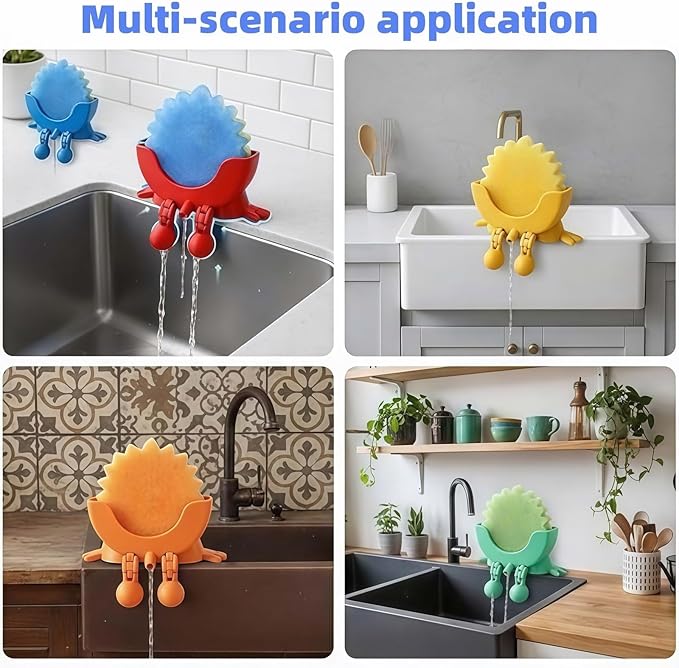 Smiley Face Sponge Holder – Sponge Holder for Kitchen Sink Hanging, Funny Sponge Holder, No Tools Installation, Spac-Saving & Quick Drying Sponge Storage Organizer (Pink)