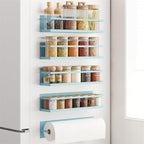 Magnetic Spice Rack For Refrigerator, Space Saving Magnetic Shelf For Fridge Blue 4 Pack With Magnetic Paper Towel Holder