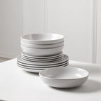 Earth & Clay Mia 12-Piece Stoneware Dinnerware Set, Plates and Bowls Set, Dishwasher and Microwave Safe, Dish Set for 4, White