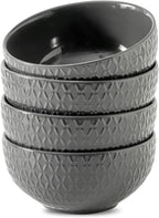 HASENSE Cereal Bowls Set of 4, 26 OZ Ceramic Soup Bowls,Stoneware Porcelain Cereal Bowls for Soup, Cereal, Oatmeal, Fruit, Salad, Embossed Pattern, Cereal Bowls for Kitchen & Home, Gray