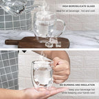 FrutPunch Double Walled Glass Coffee Mugs, Glass Coffee Mugs Set Of 4, Glass Coffee Cups with Handles, 12OZ, Suitable for Cappuccino, Latte, Espresso, Hot Drinks, Cold Drinks