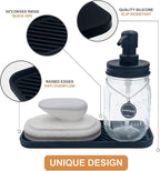 Silicone Organizer Tray, Soap and Sponge Holder for Kitchen Sink, Bathroom - Storage Tray for Dish Brush, Soap Dispenser, Dishwashing Accessories- 2 Pack (Black)