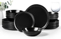 HaWare Dinnerware Sets, 24-Piece Stoneware Plates and Bowls Set, Dish Set for 8, Ceramic Dishware for Home Restaurant, Chip and Scratch Resistant, Microwave and Dishwasher Safe, Matte Black