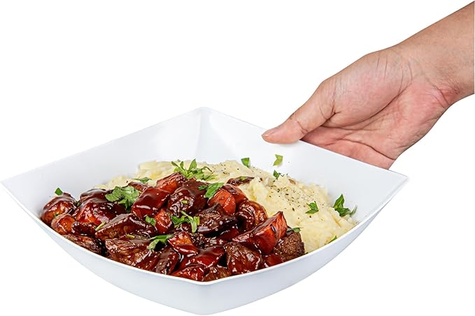 Restaurantware Moderna 64 Ounce Fancy Plastic Bowls 10 Square Disposable Salad Bowls - Durable Heavy-duty White Plastic Bowls For Warm And Cold Foods