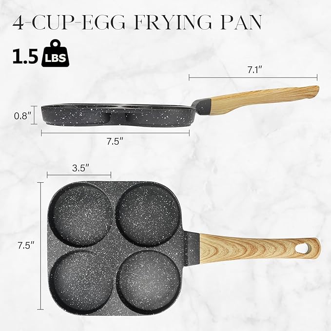 GiPP Non Stick Egg Pan, 4-Cup Granite Omelette Pan Skillet for Breakfast, Pancake Pan with Heat-Resistant Handle, Compatible with All Stovetops, Easy to Clean, PFOA Free, Grey