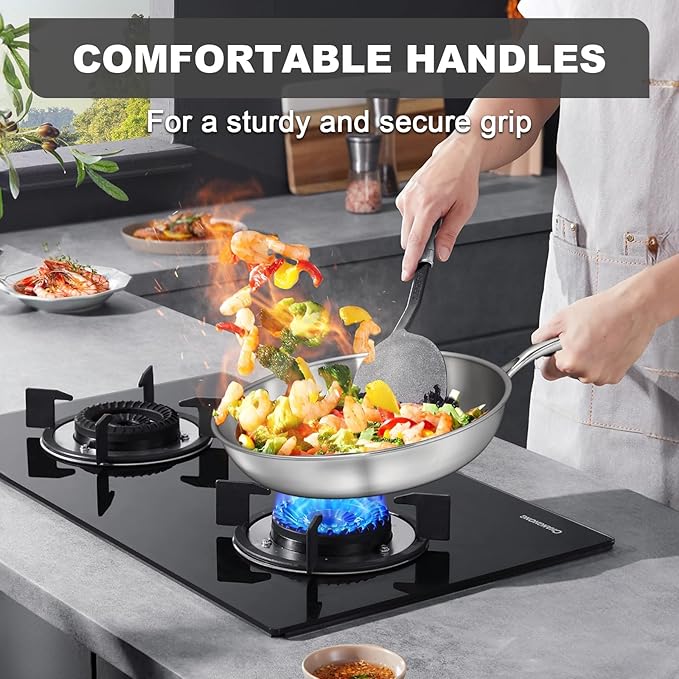 EWFEN 12 Inch Tri-Ply Stainless Steel Frying Pan, Compatible with All Cooktops Up to 600℉, Large Frying Pan Induction-Ready Skillet, Dishwasher and Oven Safe, Even Heat, 12" Skillet