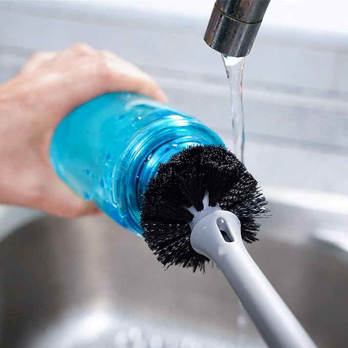 MOSOLAN 2-in-1 Bottle Brush with Straw Brush, Long Handle Water Bottle Scrubbing Brush, Built for Cleaning Sport Bottles, Baby Bottles, Water Bottles, Coffee Mugs, Wine Decanters, Flask, 1 Pack