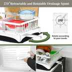 DINEST 2 Tier Dish Drying Rack with Drainboard – Rust Resistant Iron Kitchen Dish Rack with 270° Rotating Spout, Utensil & Plate Holders – Compact Drying Rack for Kitchen Counter - White