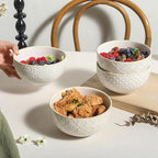 Soup Bowls 26 Oz - 6 inch Ceramic Cereal Bowls Set of 4, Kitchen Serving Dish, Embossed Bowl for Salad, Pho, Breakfast, Ramen, Rice, Dishwasher & Microwave Safe, Decorative Housewarming Gift