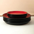 Stone Lain Albie Stoneware 16 Piece Modern Dinnerware Set, Kitchen Plates and Bowls Sets, Service for 4, Red and Black, Microwave & Dishwasher Safe